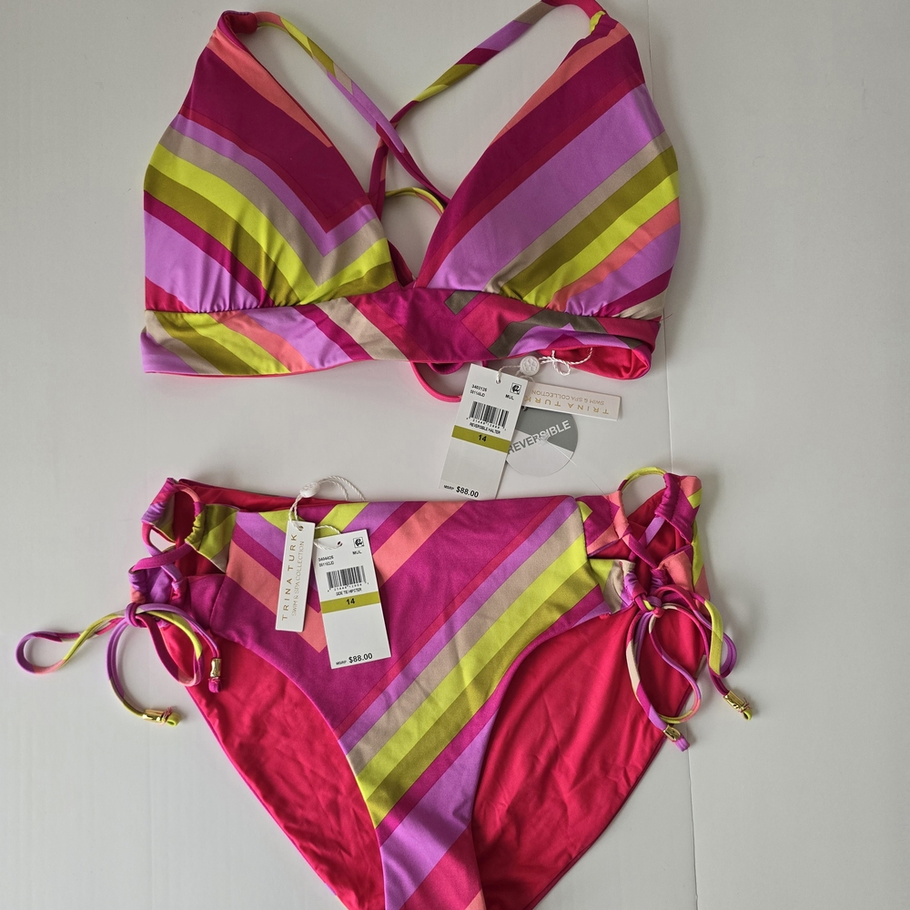 Trina Turk Pink and Purple Bikini with Adjustable Straps